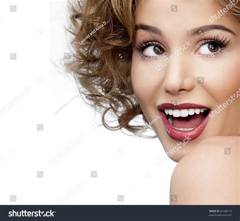 Beautiful Woman Face Perfect Toothy Smile Stock Photo