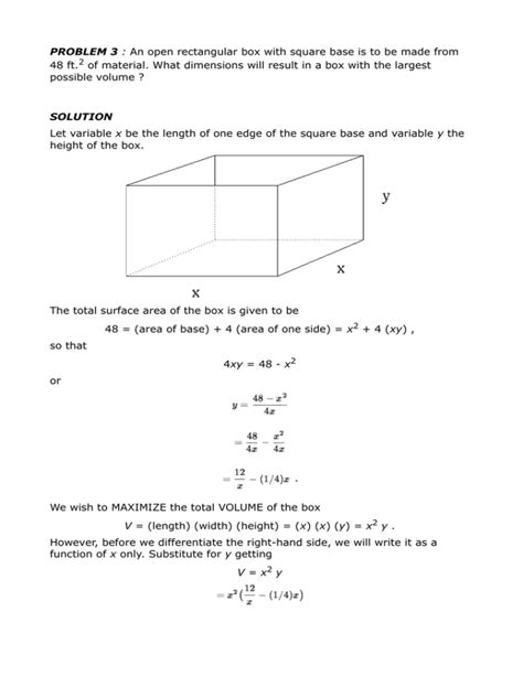 PROBLEM 3 An Open Rectangular Box With Square