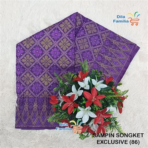 Sampin Songket Siap Jahit Samping Exclusive Tenun Warna Putih Emas Gold