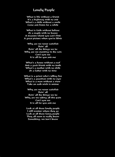 The Poem Lonely People I am so Lonely I'm So Lonely...