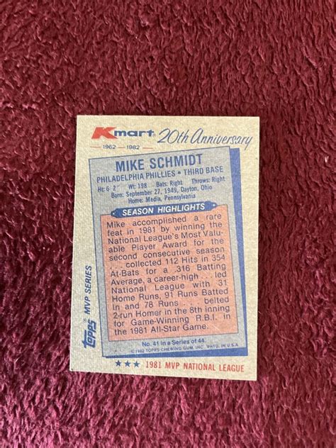 Kmart Topps Mvp Series Mike Schmidt Philadelphia Phillies Mint