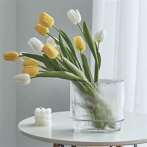 Buy Iuibmi Ribbed Glass Vase Clear Glass Vase Centerpiece Vase For