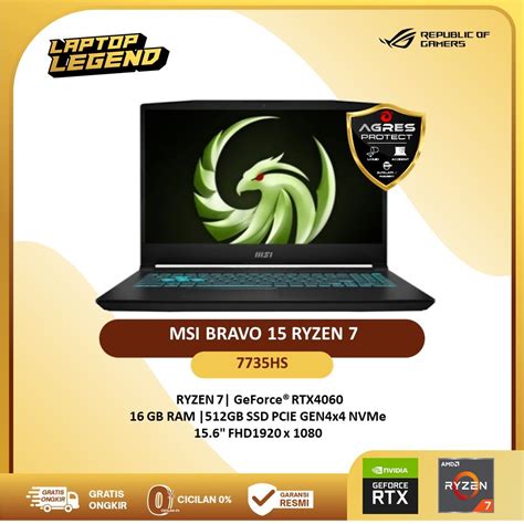 Jual Msi Bravo 15 C7vfk Rtx4060 Ryzen 7 7735hs 16gb 512gb 156fhd 144hz