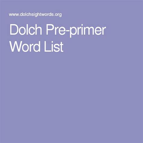 Dolch Pre Primer Word List Pre Primer Words Pre Primer Sight Words