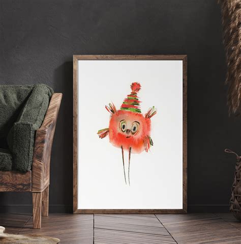 Funny Christmas Bird Print Cardinal Bird Watercolor Etsy