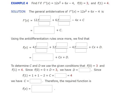 Solved Example 4 Find F If F′′ X 12x2 6x−4 F 0 3 And