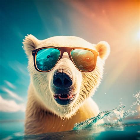 Funny Polar Bear In Sunglasses Close Up Generative AI Stock