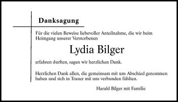 Traueranzeigen von Lydia Bilger Schwarzwälder Bote Trauer