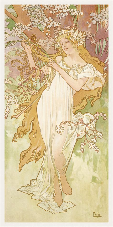 The Seasons Spring Art Nouveau Portrait Alphonse Mucha Alfons