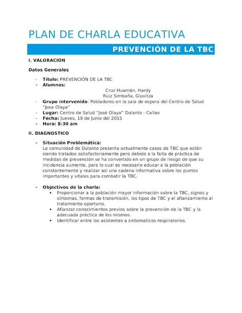 DOCX Plan De Charla Educativa TBC DOKUMEN TIPS