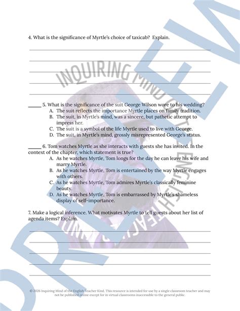 The Great Gatsby Chapter 2 Literary Analysis Worksheet | American