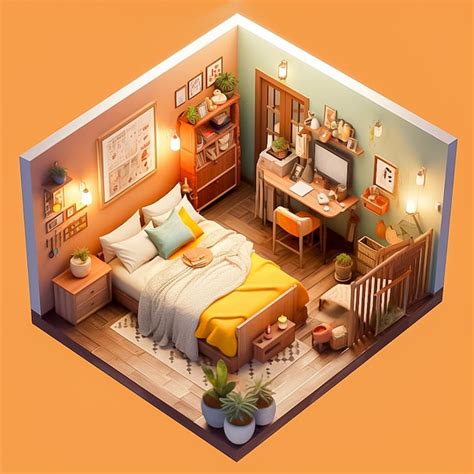 Premium Ai Image Isometric A Bedroom Cartoon Style Ai Generated