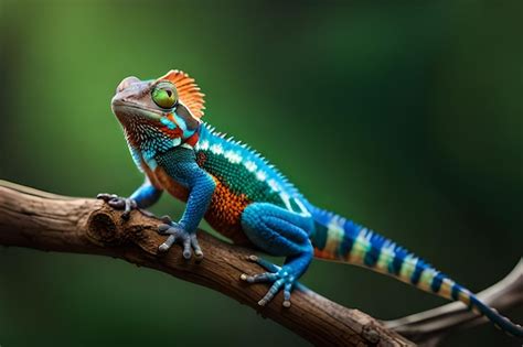 Premium AI Image | A colorful lizard with a red and blue tail sits on a ...