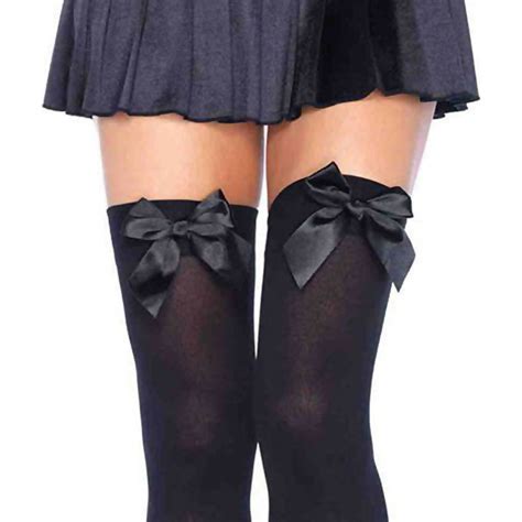 Opaque Thigh Hi With Satin Bow Plus Size Black