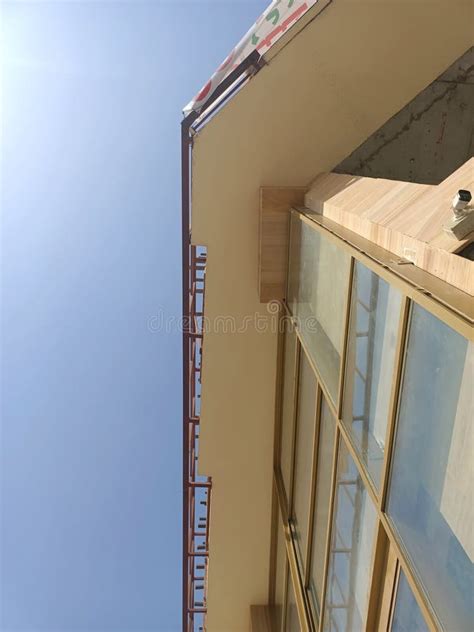 building structure upside view blue sky stock photo image