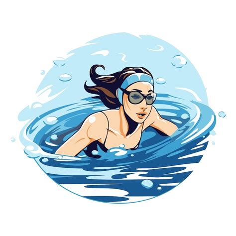 Ilustración Vectorial De Una Mujer Joven Nadando En La Piscina