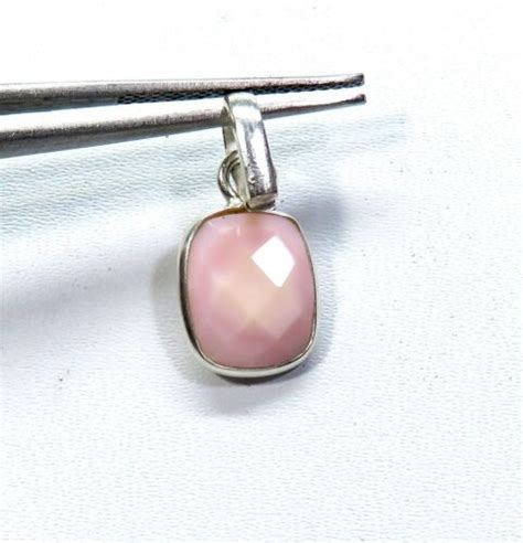 Natural Pink Opal Cushion Shape Checker Cut Sterling Silver Pendant