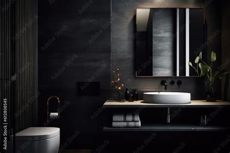 modern dark themed bathroom, minimal style, contemporary design ...