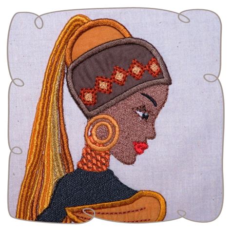 Applique Camella African Lady Machine Embroidery Design Applique