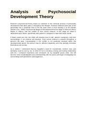 Analysis Of Psychosocial Development Theory Essay Part Docx