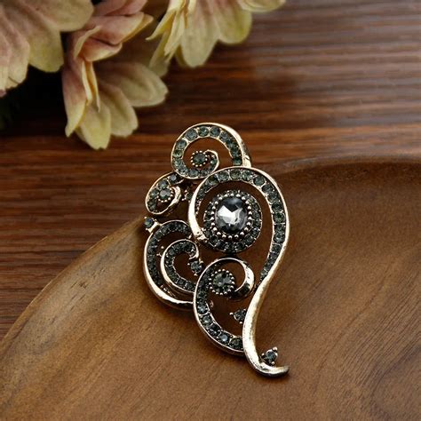 Sunspicems Elegent Bohemia Women Brooch Gray Crystal Retor Gold Color