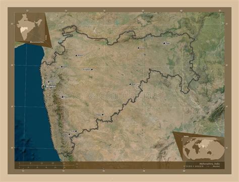 Maharashtra India Low Res Satellite Labelled Points Of Cities Stock