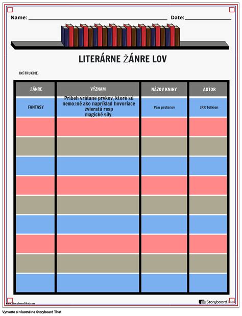 Lov Liter Rnych Nrov Pracovn List Storyboard