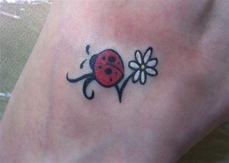 Ladybug And Flower Tattoo On Ankle Tattooimagesbiz