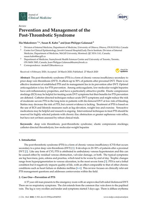 Pdf Prevention And Management Of The Post Thrombotic Syndrome