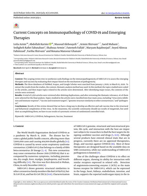 PDF Current Concepts On Immunopathology Of COVID 19 And Emerging