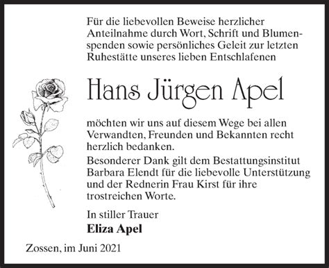 Traueranzeigen Von Hans J Rgen Apel Trauer Anzeigen De