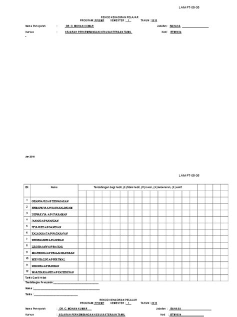 New Lam Pt 05 06 Rekod Kehadiran Pelajar Pdf