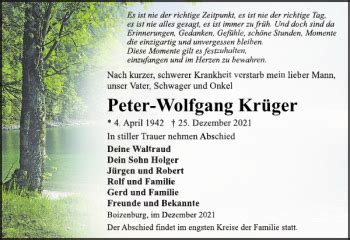 Traueranzeigen von Peter Wolfgang Krüger Trauer Nordkurier