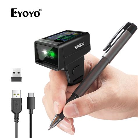 Eyoyo Kedida 2D Wireless Ring Barcode Scanner With Display Screen 1D