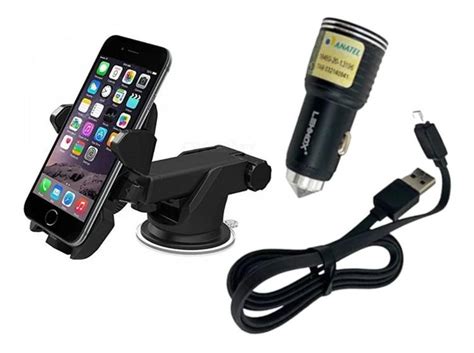 Kit Carregador Veicular Dual Usb Cabo Tipo C Suporte Painel Lehmox