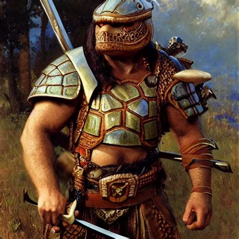 An Animatronic Turtle Barbarian Fighter With A Sword Stable Diffusion