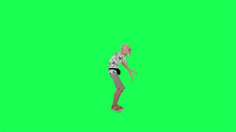 Robot Hip Hop Dance Old Tourist Man Green Screen Chroma Key Left Angle