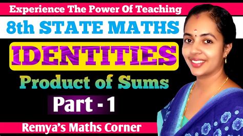 Identities Part 1 Chapter 4 8th Std Maths State Product Of Sums 8 State Maths Class 8 Maths