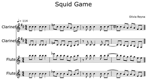 Squid Game Sheet Music For Clarinet Flute