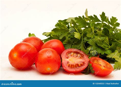 Tomatoes And Parsley Stock Image Image Of Parsley Isolated 13244553