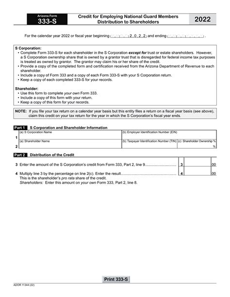 Arizona Form 333 S Ador11344 Download Fillable Pdf Or Fill Online Credit For Employing