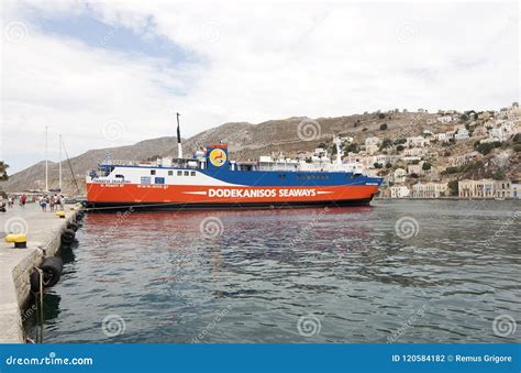 Ferry in Symi Island Harbour Editorial Photography - Image of greece ...