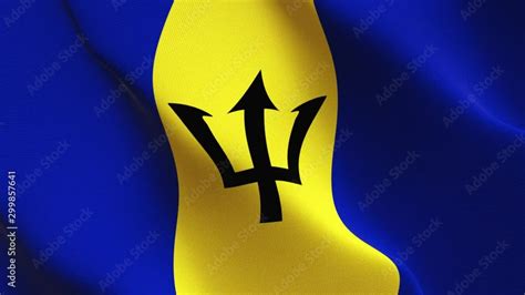 Barbados Flag Waving Loop Barbados Realistic Flag With Fabric Texture