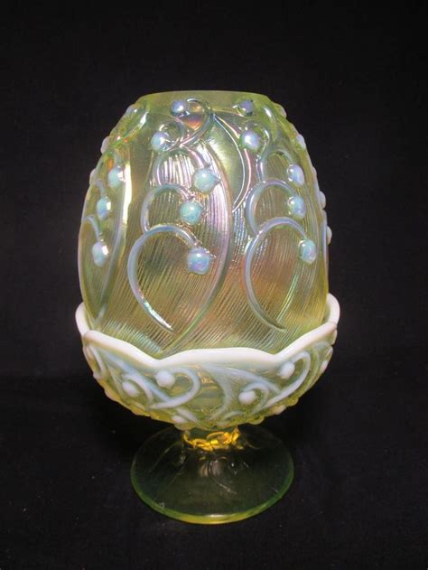 Fenton Glass Yellow Topaz Vaseline Lily Of Valley Fairy Lamp Etsy