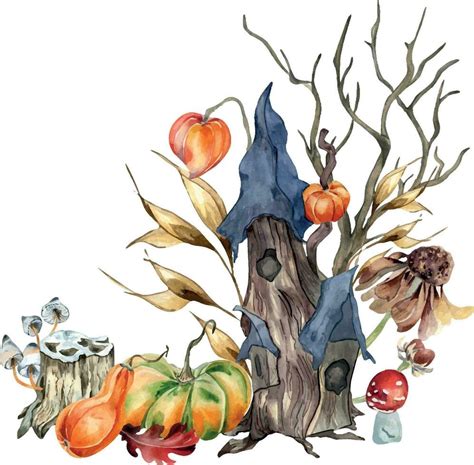 acuarela otoño bosque casa ilustración aislado en blanco antecedentes