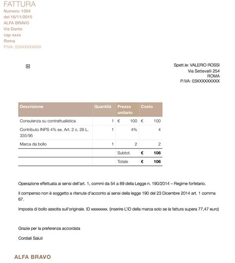 Facsimile Fattura Forfettario