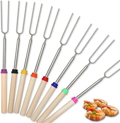 8 Pack Barbecue Forks Marshmallow Roasting Sticks Extendable Stainless