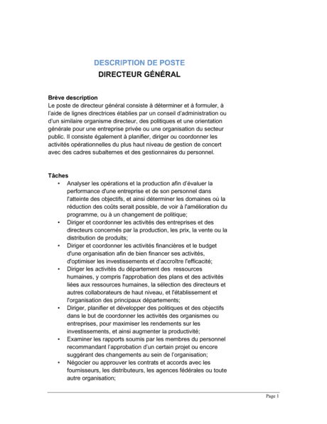 Directeur général Description de poste - Modèles & Exemples PDF ...