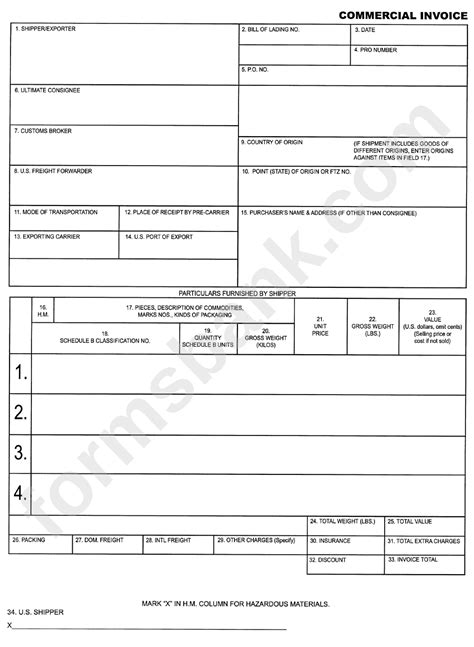 Fillable Commercial Invoice Template Printable Pdf Download