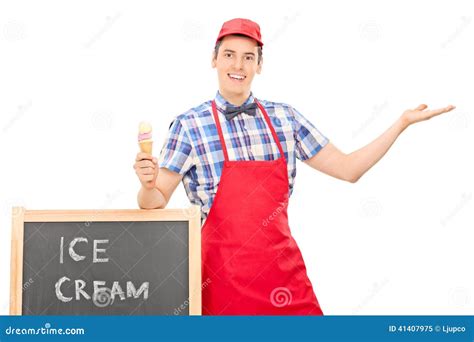 Male Ice Cream Seller Gesturing With Hand Stock Image Image 41407975